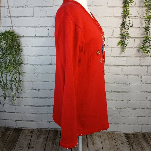 WOMENS VINTAGE QUACKER FACTORY PATRIOTIC SEQUIN FLAG SWEATER, SMALL - Picture 7 of 12